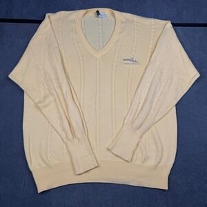 Clark Gregory Pebble Beach Golf Sweater Mens Large Yellow Cable Knit V-Neck